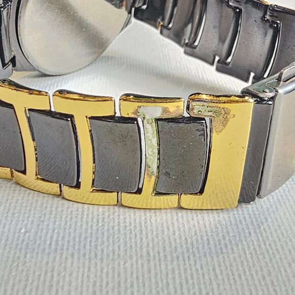 Orlando Black Gold Tone Quartz Analog Watch with Link Band 7.25" Wrist - Picture 11 of 16